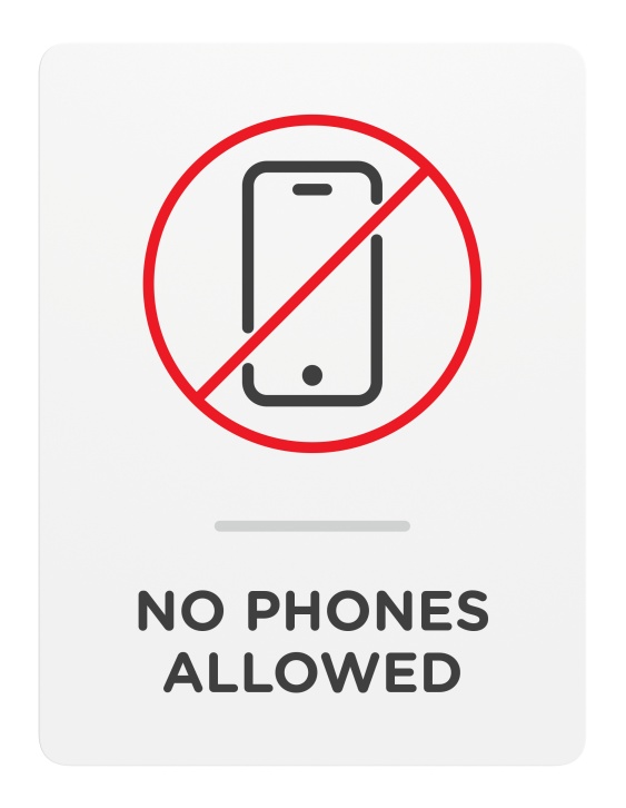 No Phones Allowed_Sign_Door-Wall Mount_8x 6_6mm Thick Solid Surface Sign with Inlay Resins_Self AdhesiveProhibition sign